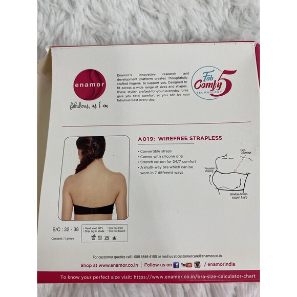Enamor Perfect Shaping Bra 38B Black Wireless Strapless High Coverage Non Padded - Picture 8 of 11